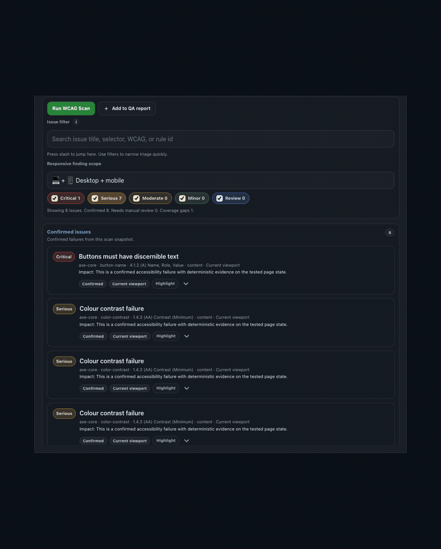 Animated preview of A11Y Cat extension panels.