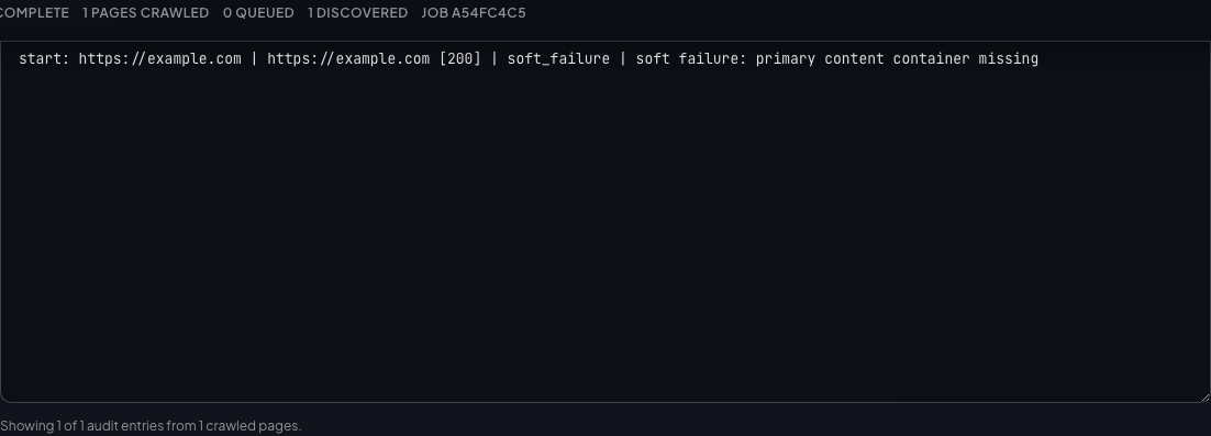 Cat Crawler audit report textarea after a crawl